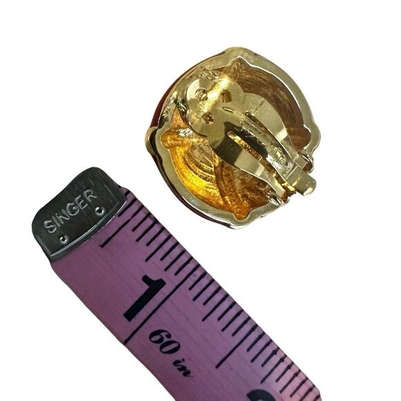 St. John Red Enamel & Gold-Tone "X" Clip-On Statement Earrings - Picture 10 of 11